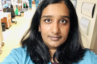 caption: Dr. Preethi Balakrishnan is a critical care doctor at Swedish where she has been caring for Covid-19 patients. She wonders what the long-term effects of the immense stresses of the job will be.  