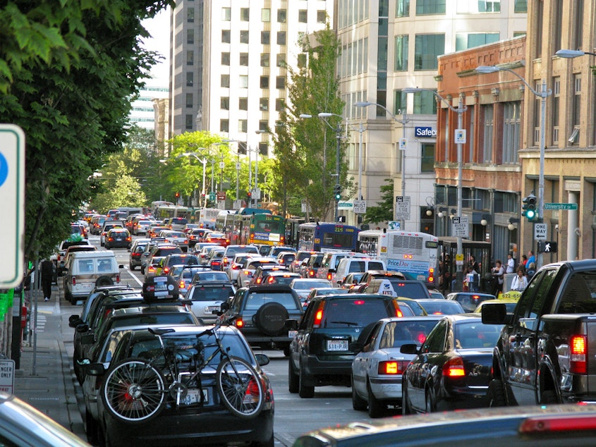 caption: Biking down Second Avenue, seen here in the height of traffic, is about to get safer.
