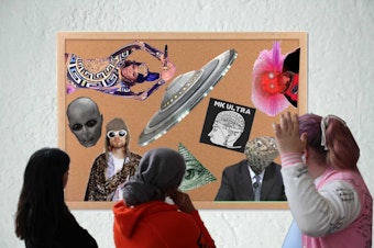 caption: Fish aren’t real, everyone’s a lizard, and Beyonce runs the Illuminati? Acacia Niyogi (left), Selam Demile (center), and Zack Gates (right) ponder many of society’s wild theories.