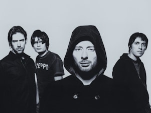 caption: Radiohead circa 2000. Singer Thom Yorke says that as much as the albums <em>Kid A</em> and <em>Amnesiac</em> channel the dread that loomed over their moment, they are also full of hope that another world is possible.