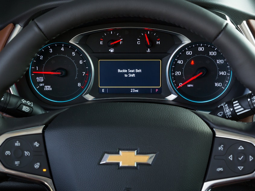 caption: Chevrolet's new Buckle to Drive feature, available on some 2020 models, is set when the vehicle is in Teen Driver mode.