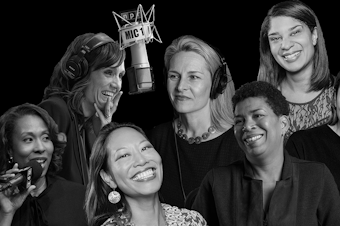 A black and white collage of NPR Women who host various shows.