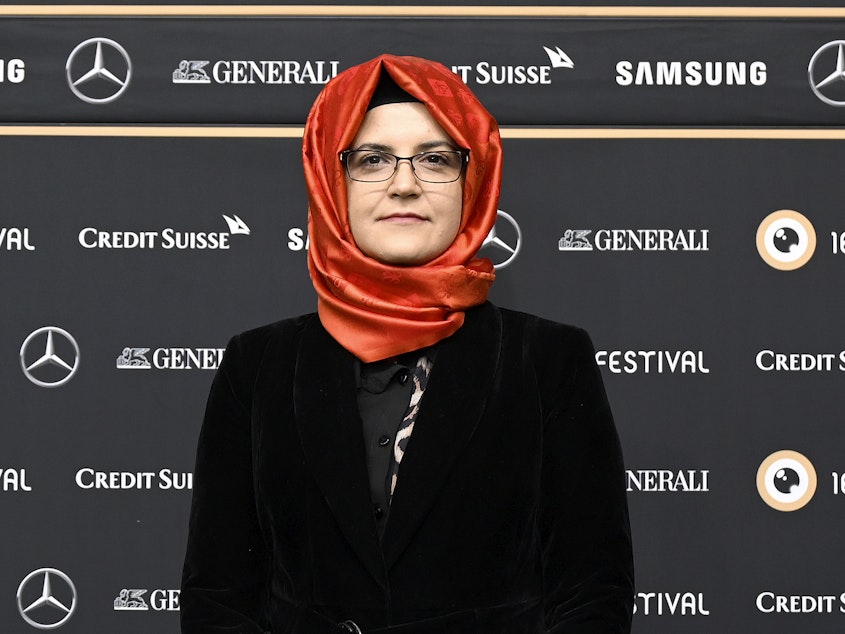 caption: Hatice Cengiz says her accusations against Saudi Crown Prince Mohammed bin Salman over the murder of Jamal Khashoggi would not receive a fair trial in Saudi Arabia. She is seen here earlier this month at the 16th Zurich Film Festival in Switzerland.