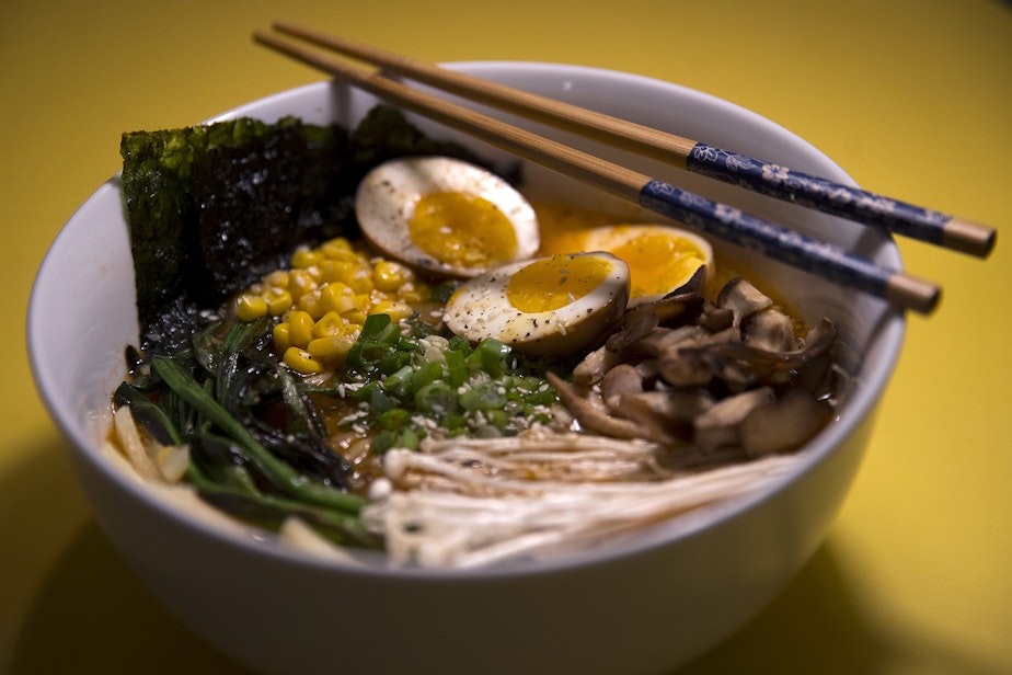 caption: Homemade ramen made by biggest carbon loser contestant Will Wilson is shown at his apartment on Monday, February 10, 2020, in Seattle.