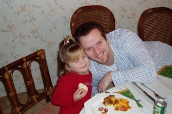 caption: Chloe, 4, and her dad Matt Woerner loved watching horror films together. 
