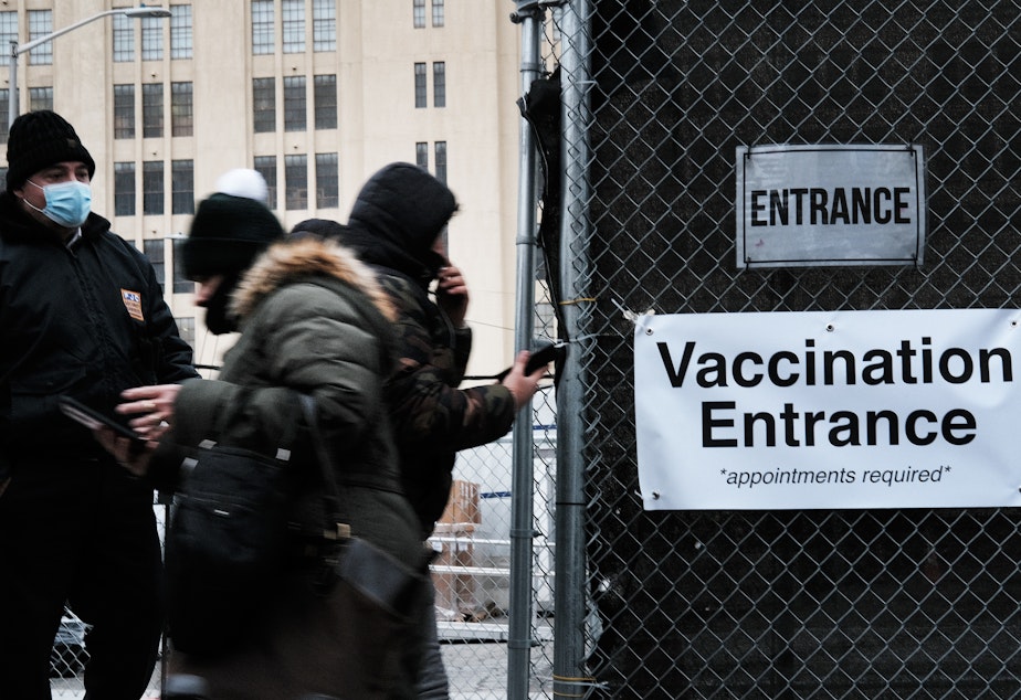 caption: A COVID-19 vaccine hub taking appointments only in Brooklyn, as New York City runs low on doses. Mayor Bill de Blasio said Wednesday that the city canceled 23,000 first-dose COVID-19 vaccine appointments because of shortages.
