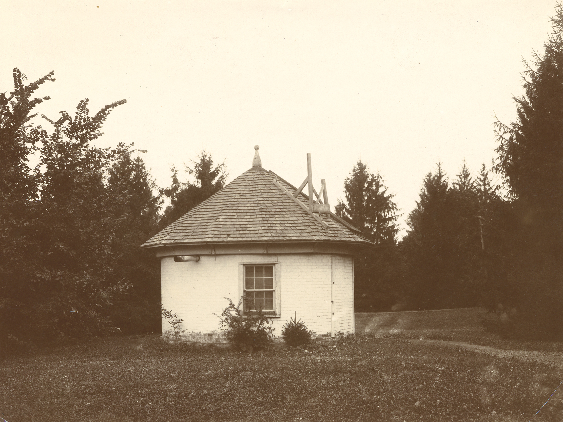 caption: The exterior of MSU's first campus observatory, circa 1900.