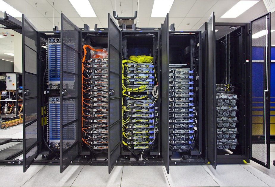 caption: Computer servers in California