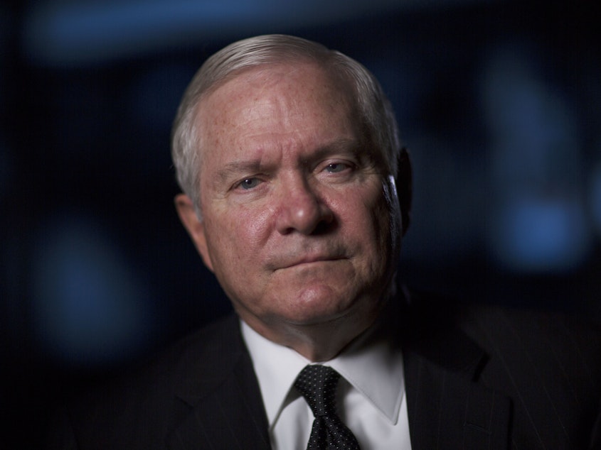 caption: Robert Gates is interviewed for "The Spymasters" on Dec. 15, 2014.