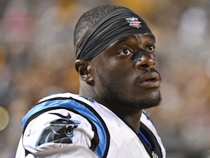 caption: Defensive end Efe Obada has made the cut onto the Carolina Panthers' roster.