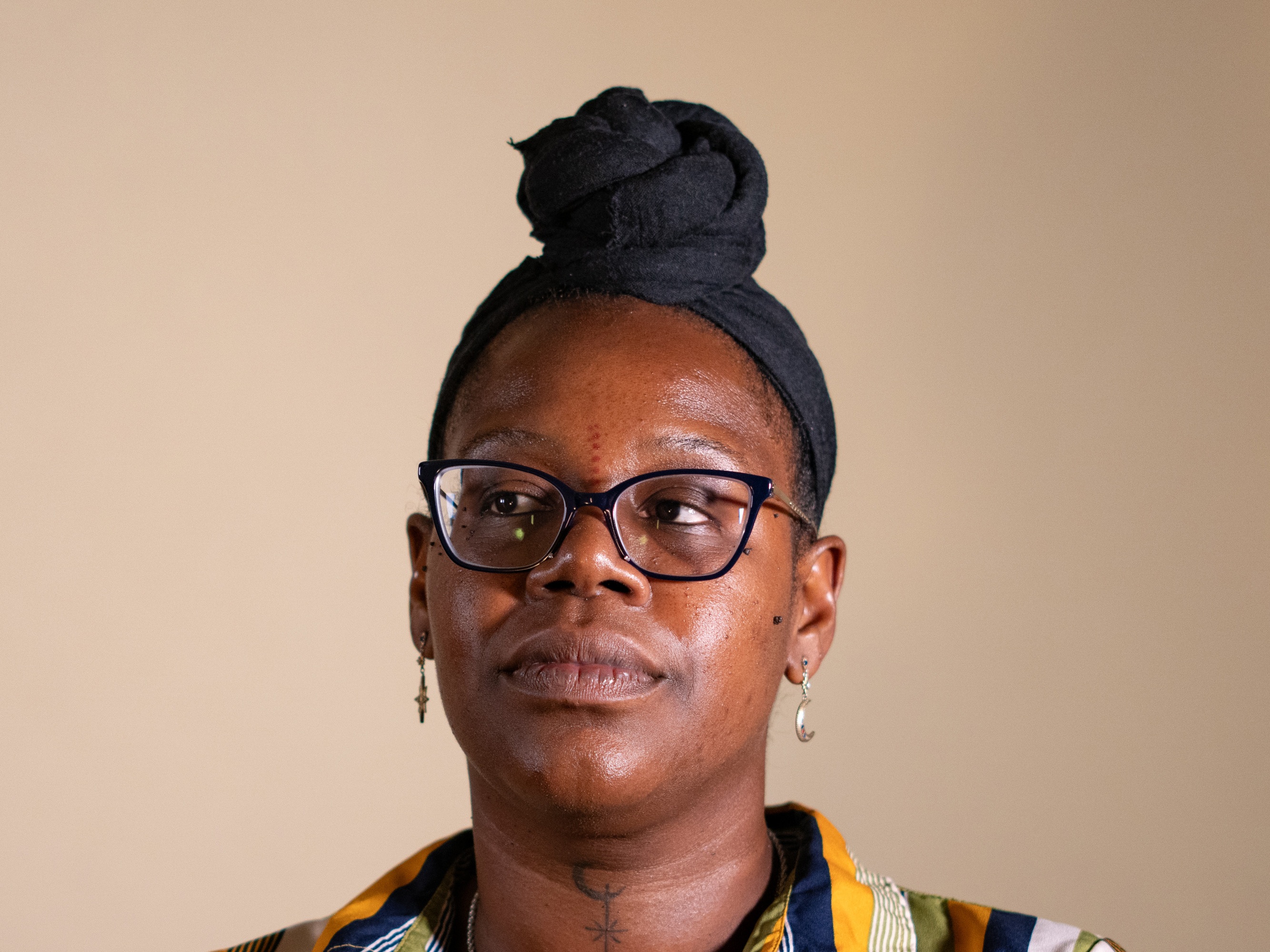 caption: Jhody Polk poses for a portrait on Sept. 10 at the NPR office in Washington D.C. Polk is the founder of the Jailhouse Lawyer Initiative. The JLI is launching Flashlight, a digital archive with letters and poetry from currently incarcerated men and women.