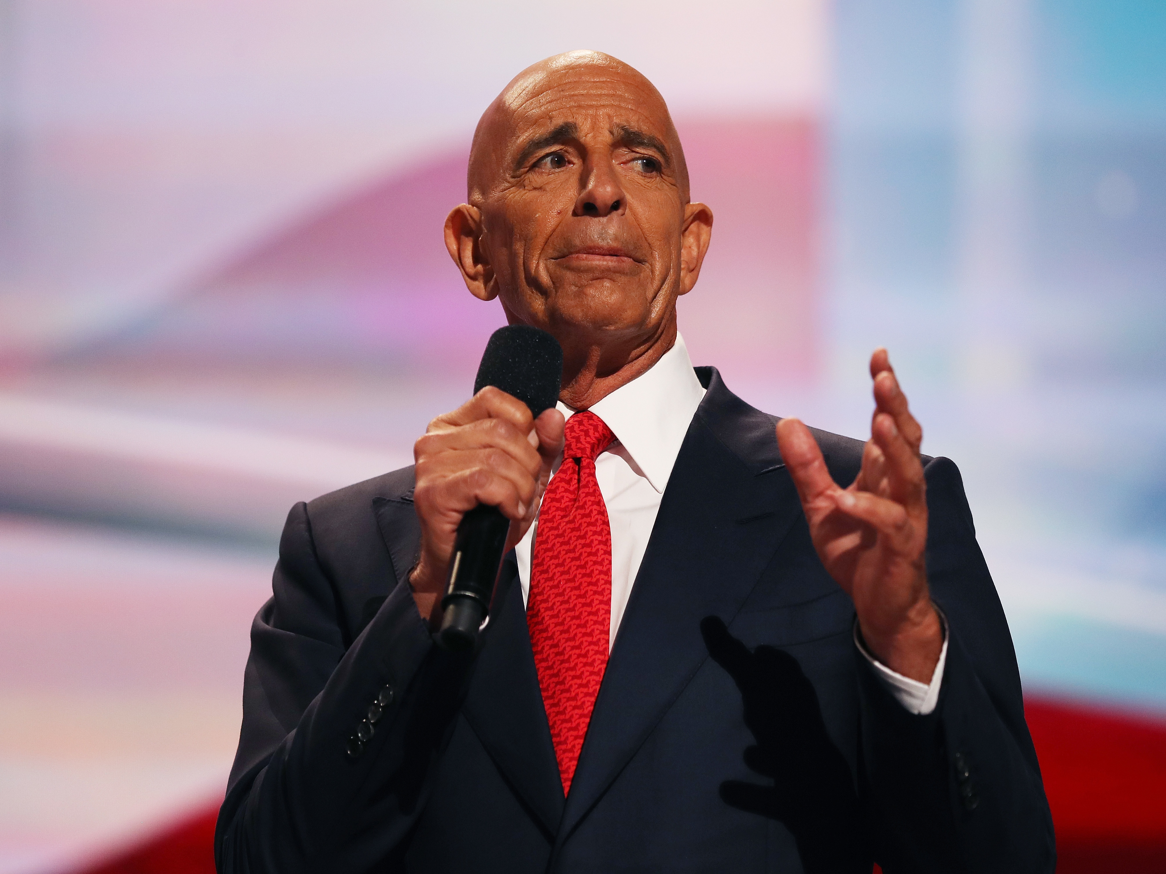 caption: Thomas Barrack delivers a speech at the Republican National Convention on July 21, 2016.
