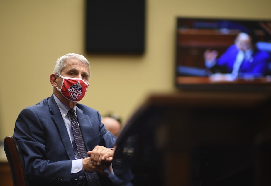 caption: Dr. Anthony Fauci, director of the National Institute of Allergy and Infectious Diseases, listens during a House subcommittee hearing on Friday.