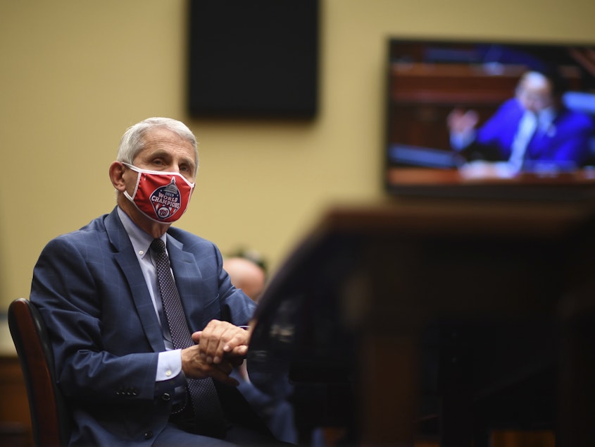 caption: Dr. Anthony Fauci, director of the National Institute of Allergy and Infectious Diseases, listens during a House  subcommittee hearing on Friday.