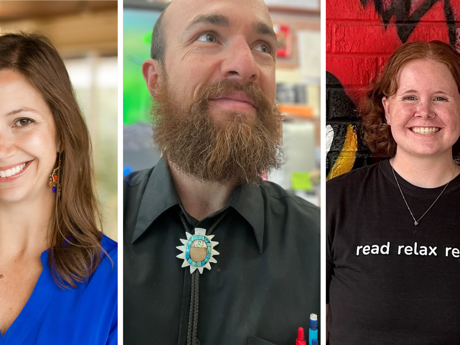 caption: Teachers Emily Brisse, Mitchell Rutherford and Abbey Osborn have competed with smartphones for students' attention.