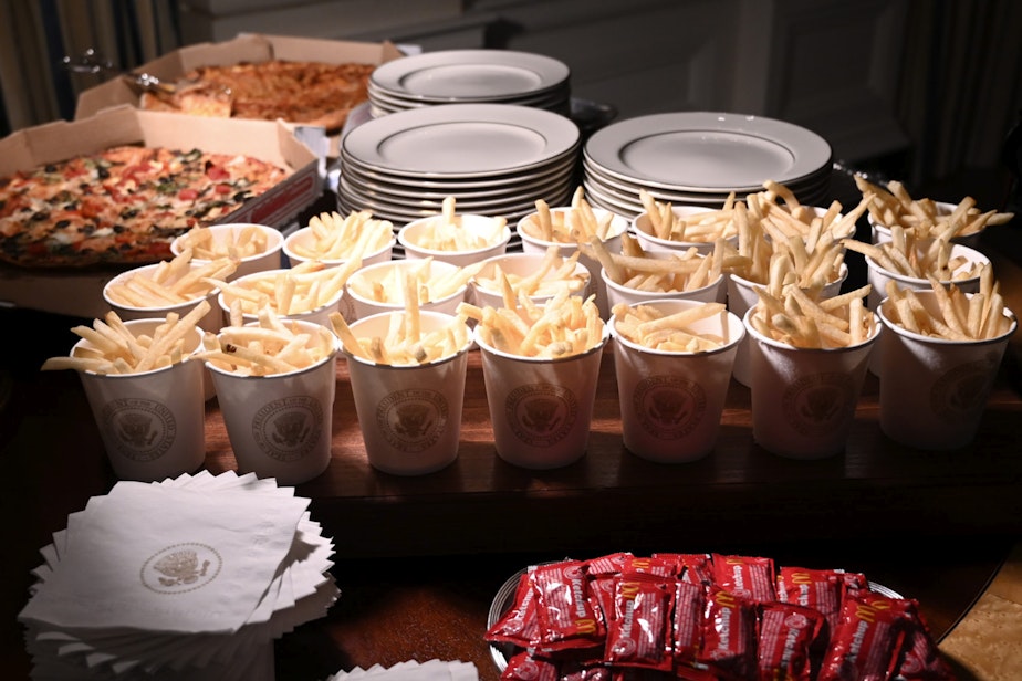 caption: In January, The White House served french fries, pizza and other fast food items to the Clemson Tigers. (Susan Walsh/AP Photo)