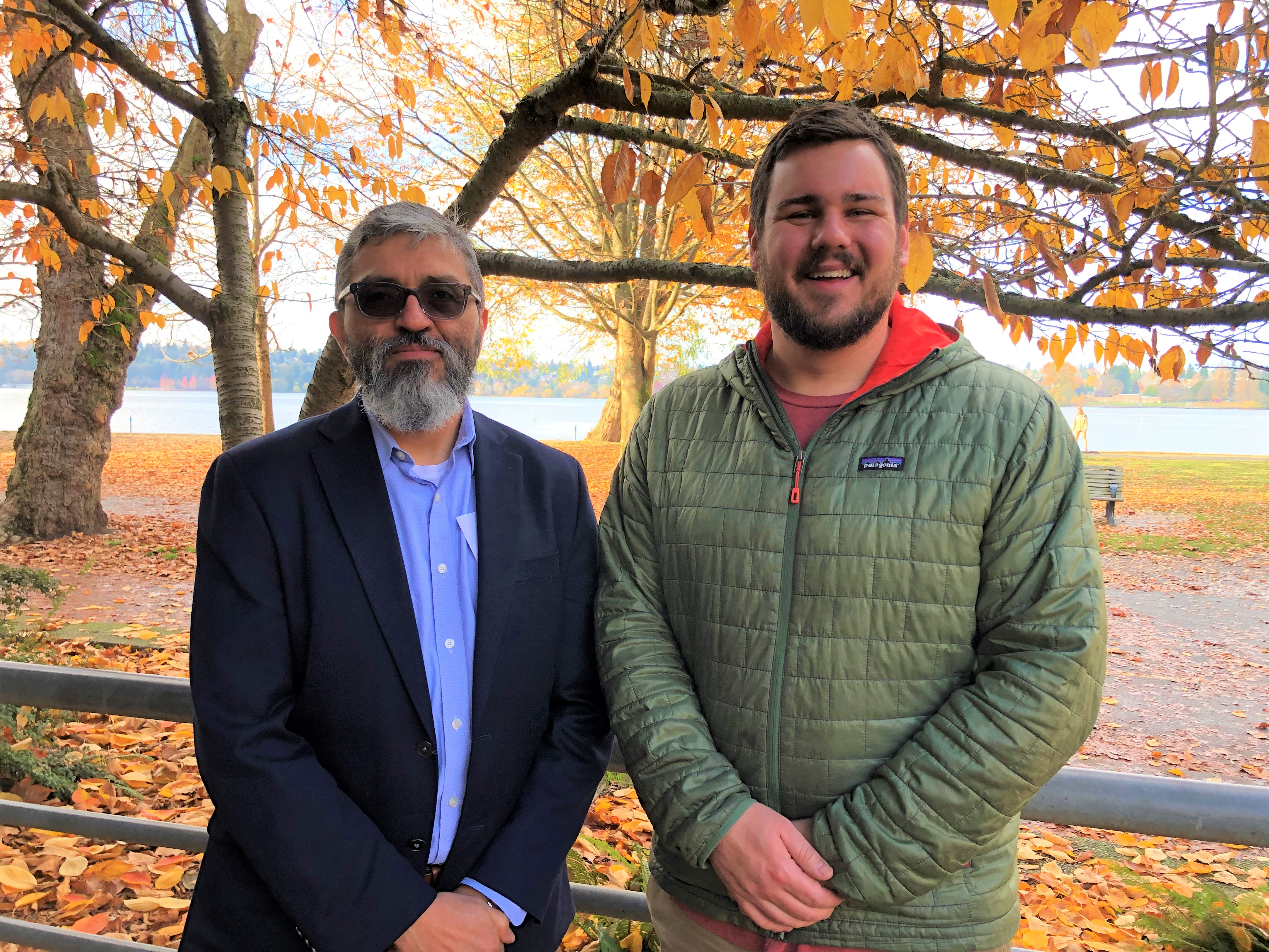 caption: Jesús Aguirre, Superintendent of Seattle Parks and Recreation and KUOW listener Cole Kopca.