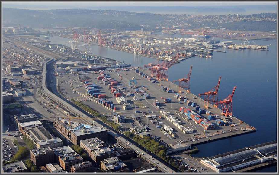 caption: The Port Of Seattle's waterfront operations