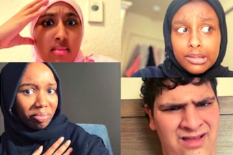 caption: RadioActive youth producers Kouther Ahmed (top left), Adar Abdi (top right), Lyn Strober-Cohen (bottom right), and Marian Mohamed (bottom left) have noticed some problems with representation in media.