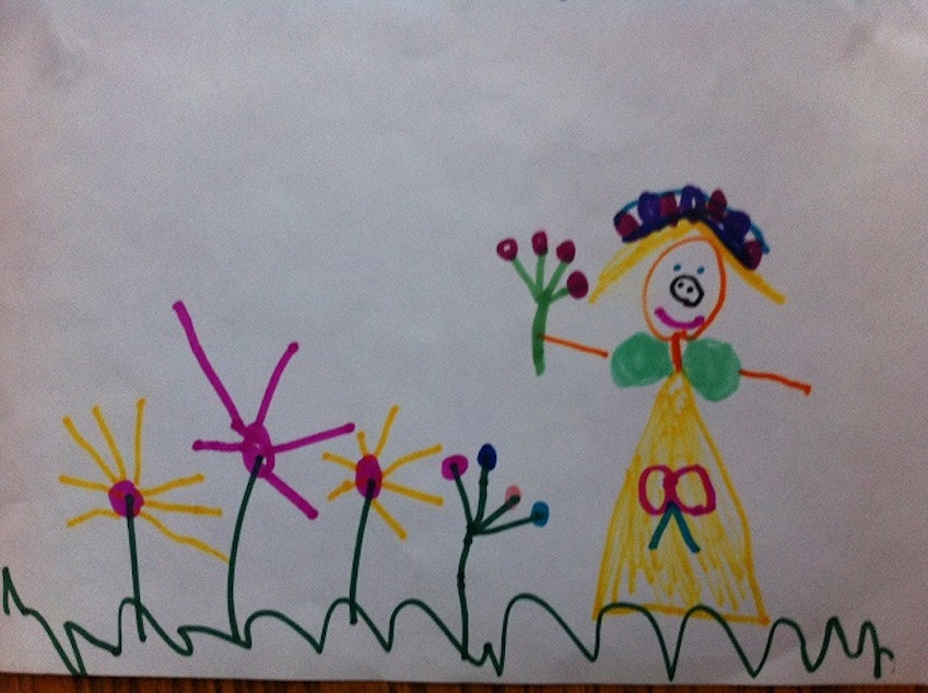 caption: A drawing by a child in Professor Kristina Olson's study at the University of Washington. Olson has found that transgender and non-trans girls have an equally deep sense of their gender identity. 