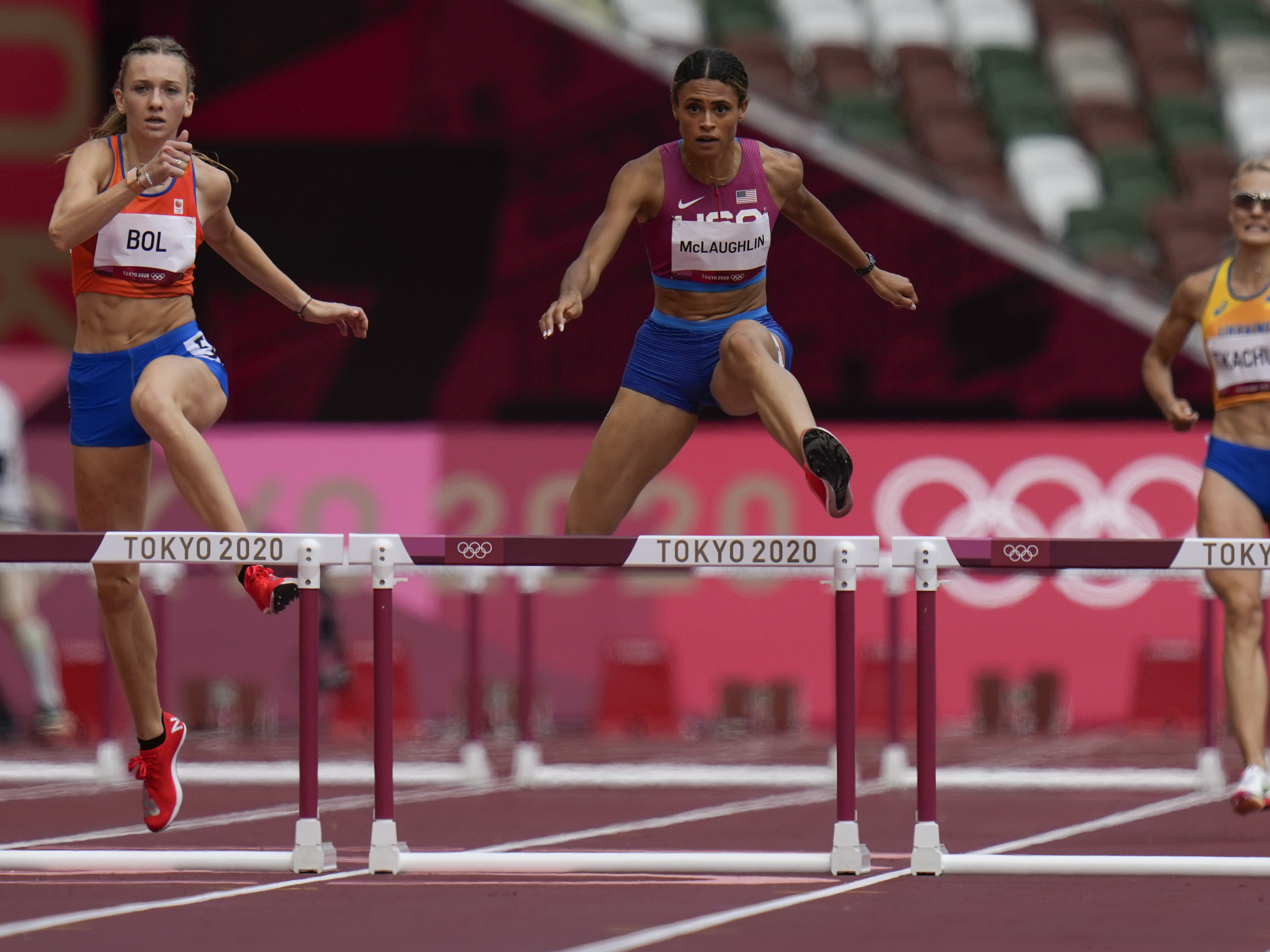 caption: Sydney Mclaughlin, of the United States, wins the women's 400 meter hurdles final at the Summer Olympics in Tokyo.