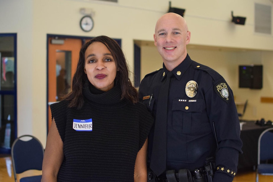 caption: Jennifer and Carl at KUOW's Ask a Cop event