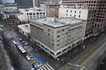 caption: The intersection of 3rd Avenue and Pine Street is shown on Thursday, January 22, 2020, less than 24 hours after a shooting that left multiple victims injured and one dead in Seattle.