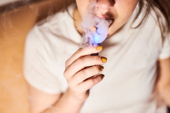 caption: Airway-irritating acetals seem to form in some types of vape juice even without heat, researchers find — likely a reaction between the alcohol and aldehydes in the liquid.