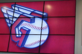 caption: The new Cleveland MLB logo is displayed on July 23 in Cleveland. Known as the Indians since 1915,the team will be called Guardians starting next season.