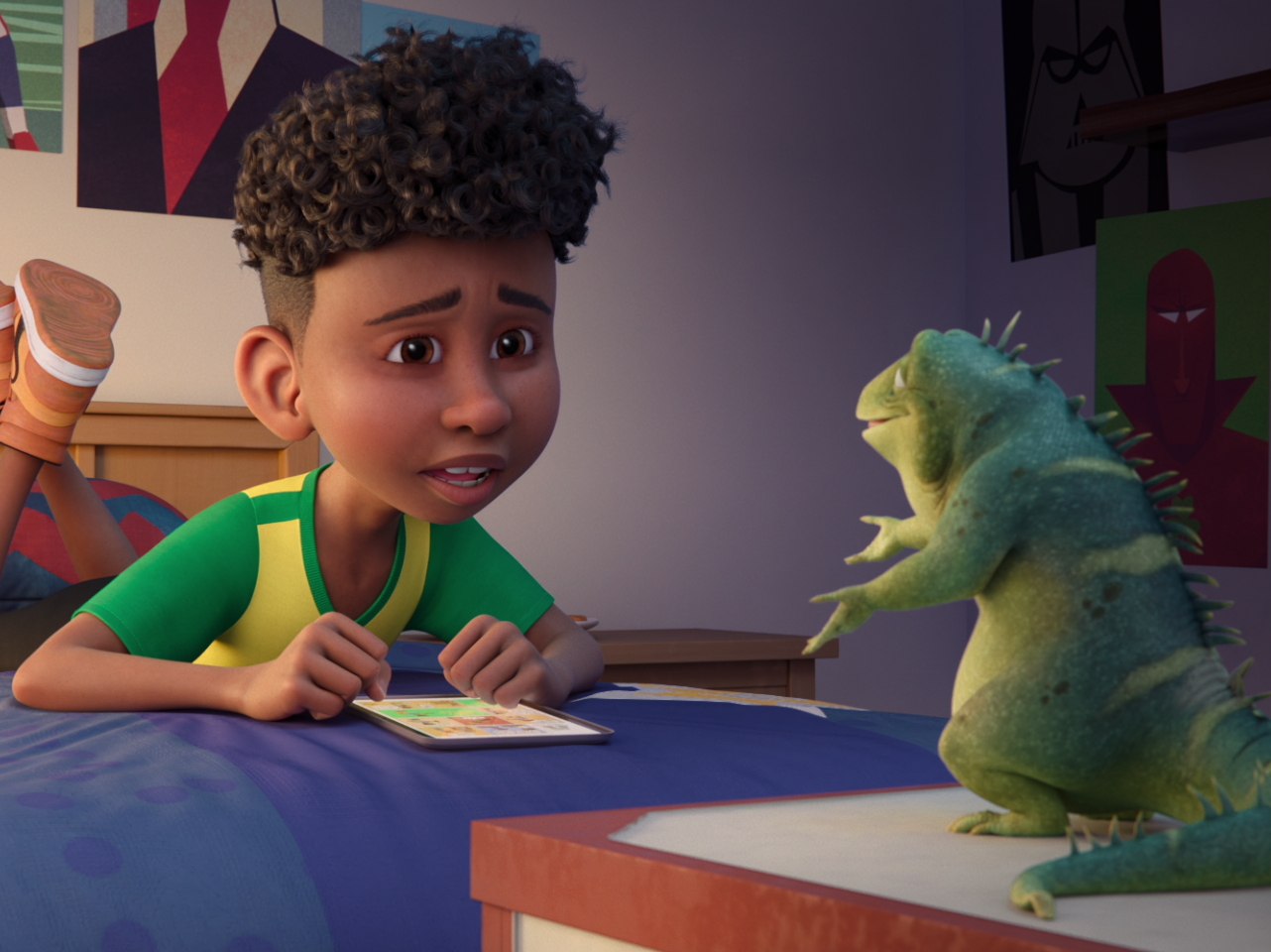caption: In <em>Leo</em> Adam Sandler voices a 74-year-old lizard who learns he has a gift for helping kids sort through their problems.