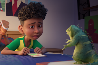 caption: In <em>Leo</em> Adam Sandler voices a 74-year-old lizard who learns he has a gift for helping kids sort through their problems.