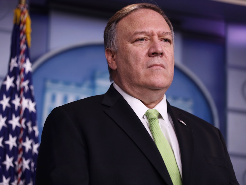 caption: Secretary of State Mike Pompeo participates in a press briefing at the White House on Jan. 10, 2020.