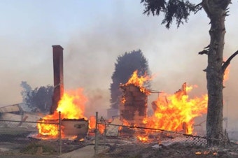 caption: In this photo from the Whitman County Sheriff's Office, little remains of a building in Malden, Wash. Wildfire gutted the town of about 200 people south of Spokane on Labor Day.