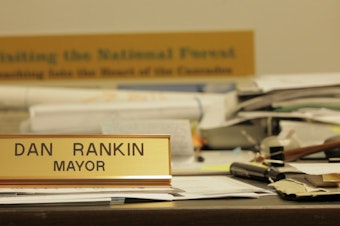 caption: Darrington Mayor Dan Rankin's desk.