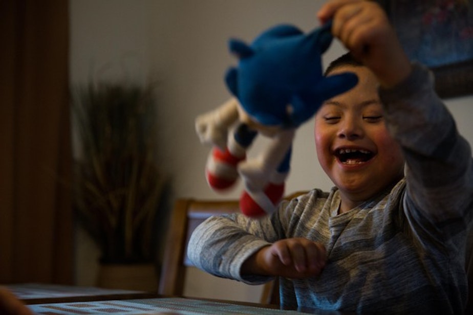 caption: <p>Romeo, 7, swings a stuffed Sonic the Hedgehog in his family home in Vancouver, Wash., Saturday, March 2, 2019. Romeo has Down syndrome and his family has struggled to find adequate care from schools in southwest Washington.</p>