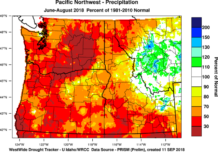 caption: Much of the Northwest had less than half its normal precipitation this summer.