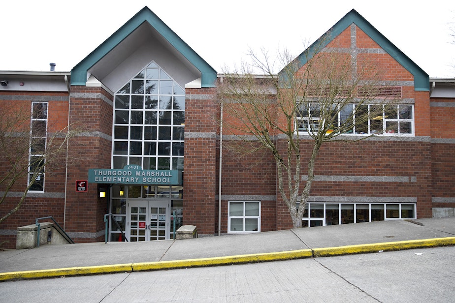 caption: Thurgood Marshall Elementary School is shown on Thursday, March 14, 2019, in Seattle.