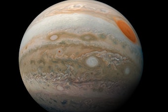 caption: A view of Jupiter's Great Red Spot and turbulent southern hemisphere was captured by NASA's Juno spacecraft in 2019.