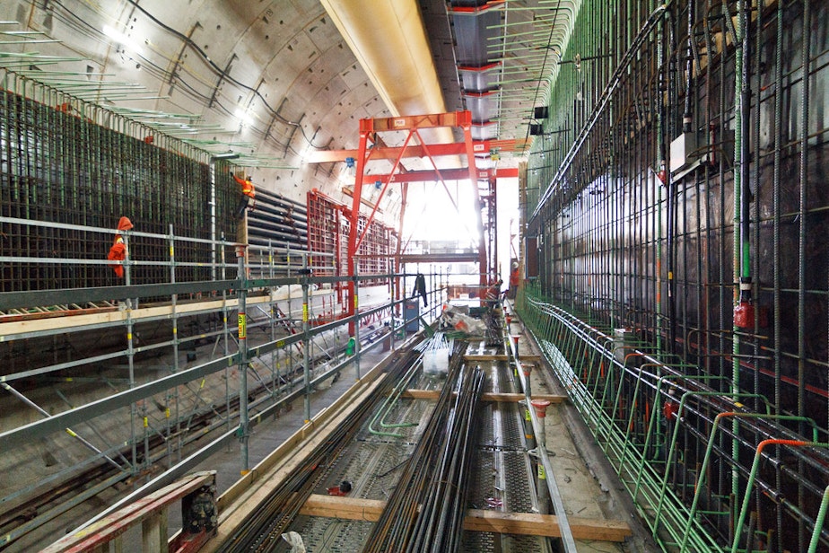 caption: The panel had time to discuss the SR 99 tunneling project, which WSDOT secretary Lynn Peterson said was "70 percent done" this week.  Bertha, the tunneling machine, has only traveled 1,000 feet of the two-mile tunnel.