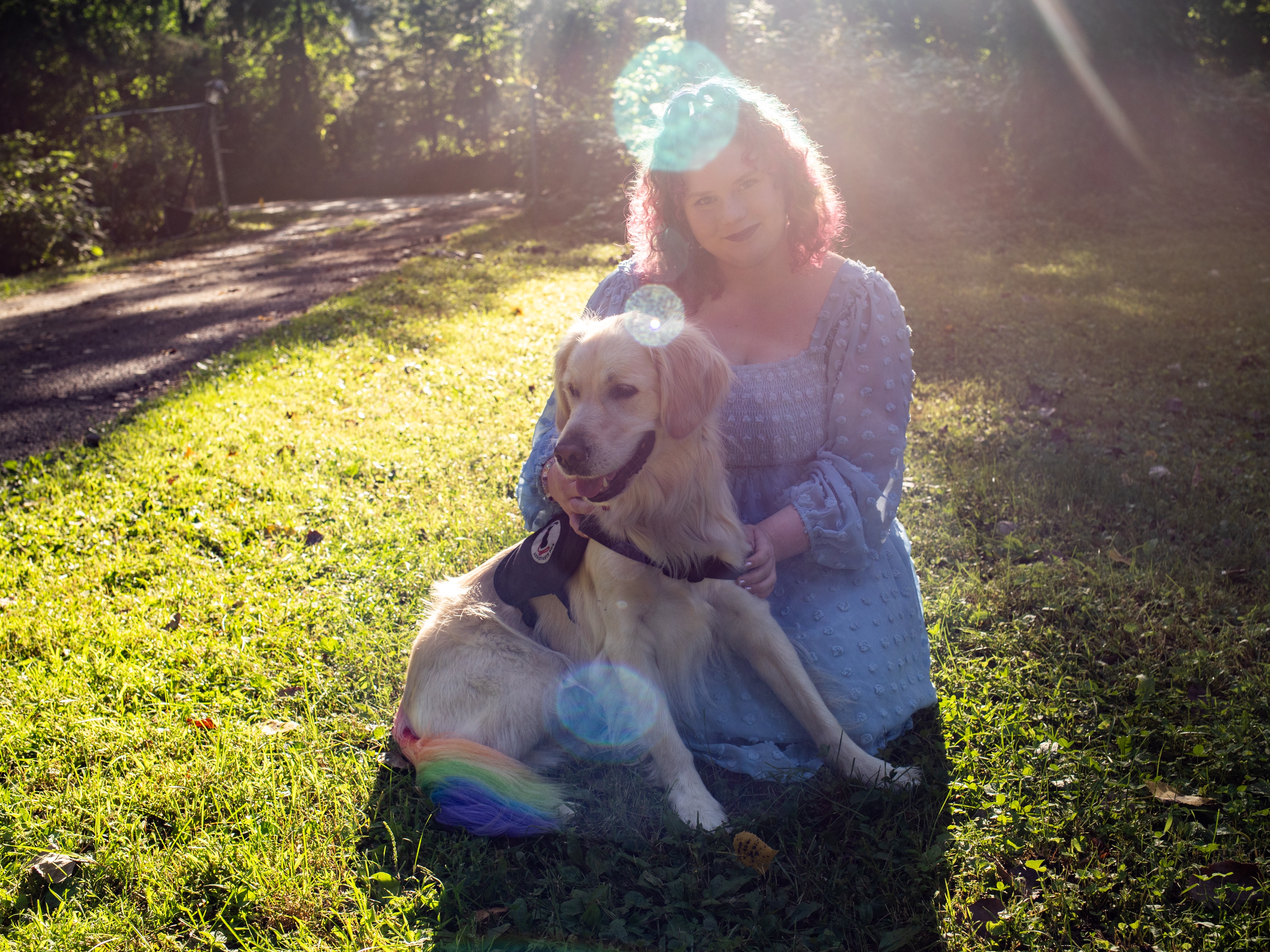 caption: Lilla Lanivich, 13, and her service dog, Lopez, outside their family’s home in Rochester Hills, Mich. This year’s middle school winner of the NPR Student Podcast Challenge tells how her golden retriever, Lopez, helped restore her independence.