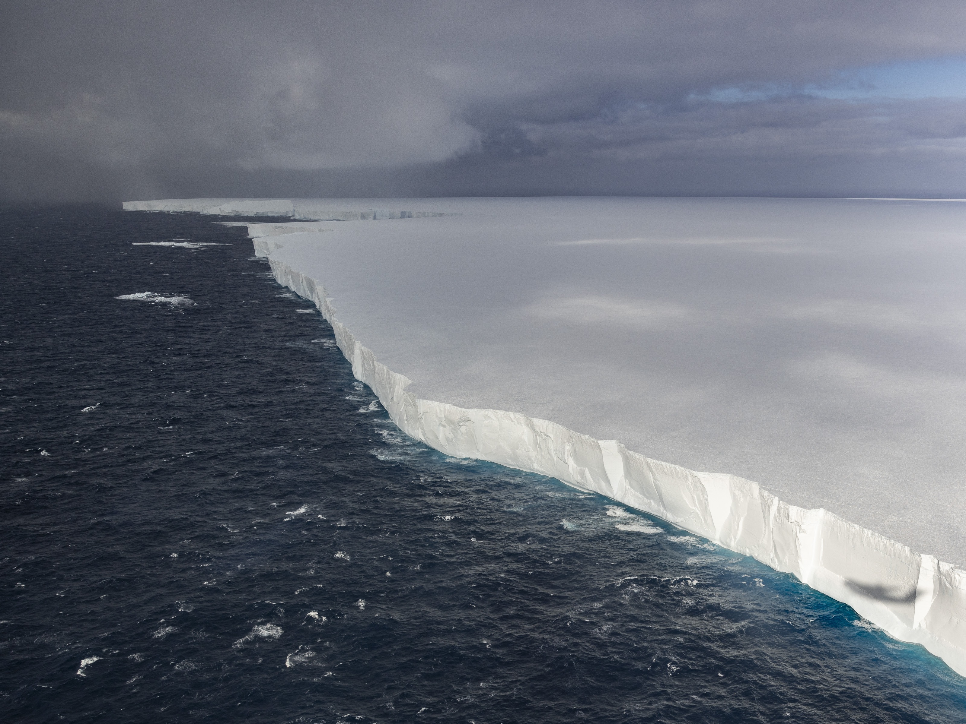 caption: Iceberg A23a is seen during a British Royal Air Force flight on Nov. 24, 2024, in the South Atlantic Ocean near South Georgia and the South Sandwich Islands.