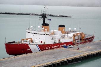caption: The Coast Guard Cutter Polar Star sits moored in Lyttelton Harbor during a port call to, Christchurch, New Zealand, Feb. 18, 2017. The Polar Star crew stopped in New Zealand after completing a month-long icebreaking mission to Antarctica.