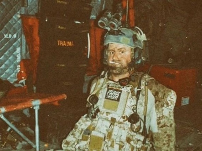 caption: James Hatch in Afghanistan in July, 2009, the night he was wounded.