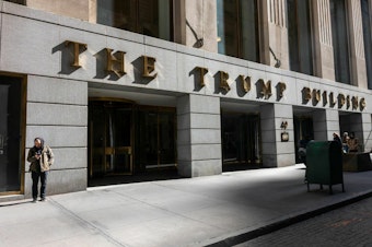 caption: Forty Wall Street, a Trump-owned building, stands in downtown Manhattan. Former President Trump says he can't secure a bond to appeal the $454 million penalty in his civil fraud case. But New York Attorney General Letitia James stating that she is prepared to seize the former president's assets, including the building at 40 Wall Street, if he is unable to pay.