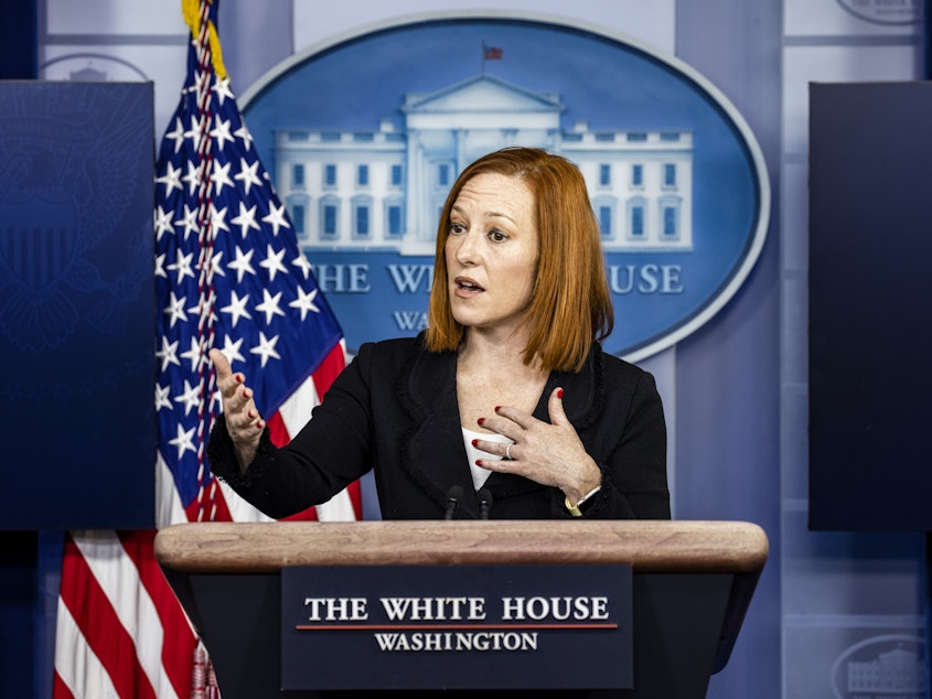 caption: White House Press Secretary Jen Psaki speaks during the daily press briefing on March 5.
