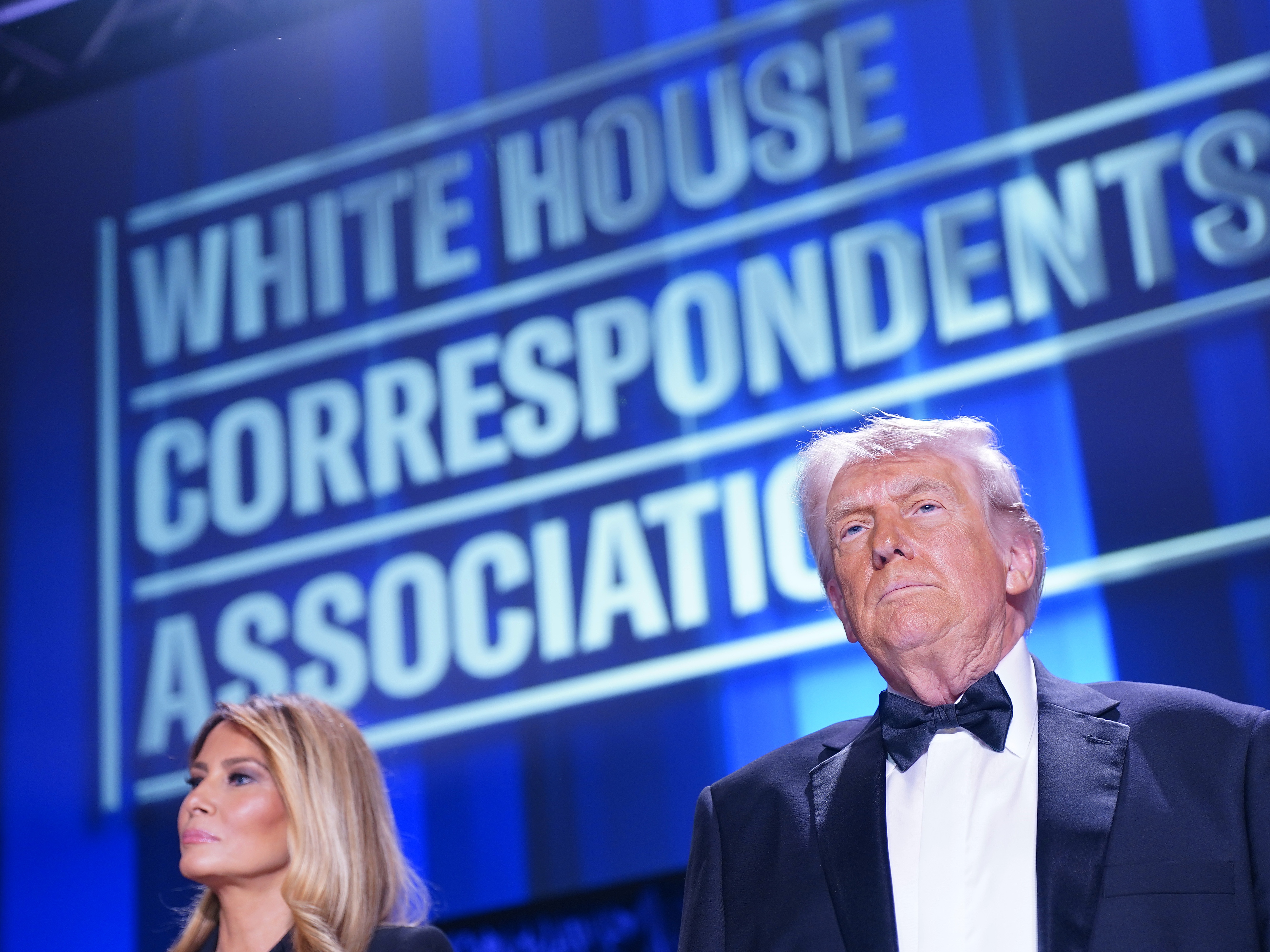 caption: First Lady Melania Trump and President Trump at the annual White House Correspondents Association Dinner April 25, 2026 in Washington, D.C.