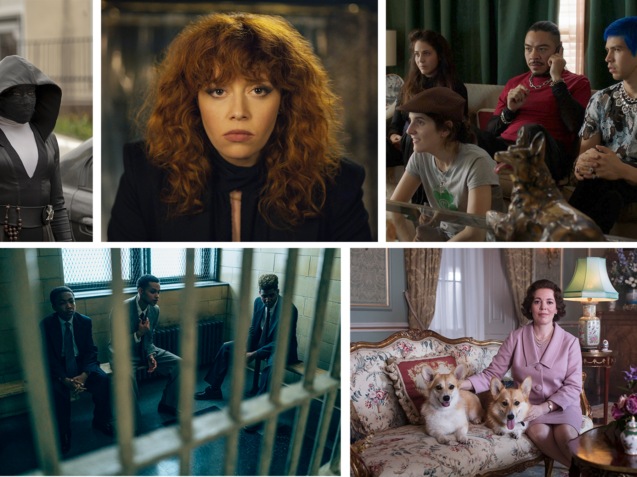 caption: Clockwise: <em>Watchmen</em>, <em>Russian Doll, Los Espookys, The Crown, When They See Us</em> <em></em>and <em>Documentary Now! </em>made NPR critics' list of the best television of 2019.