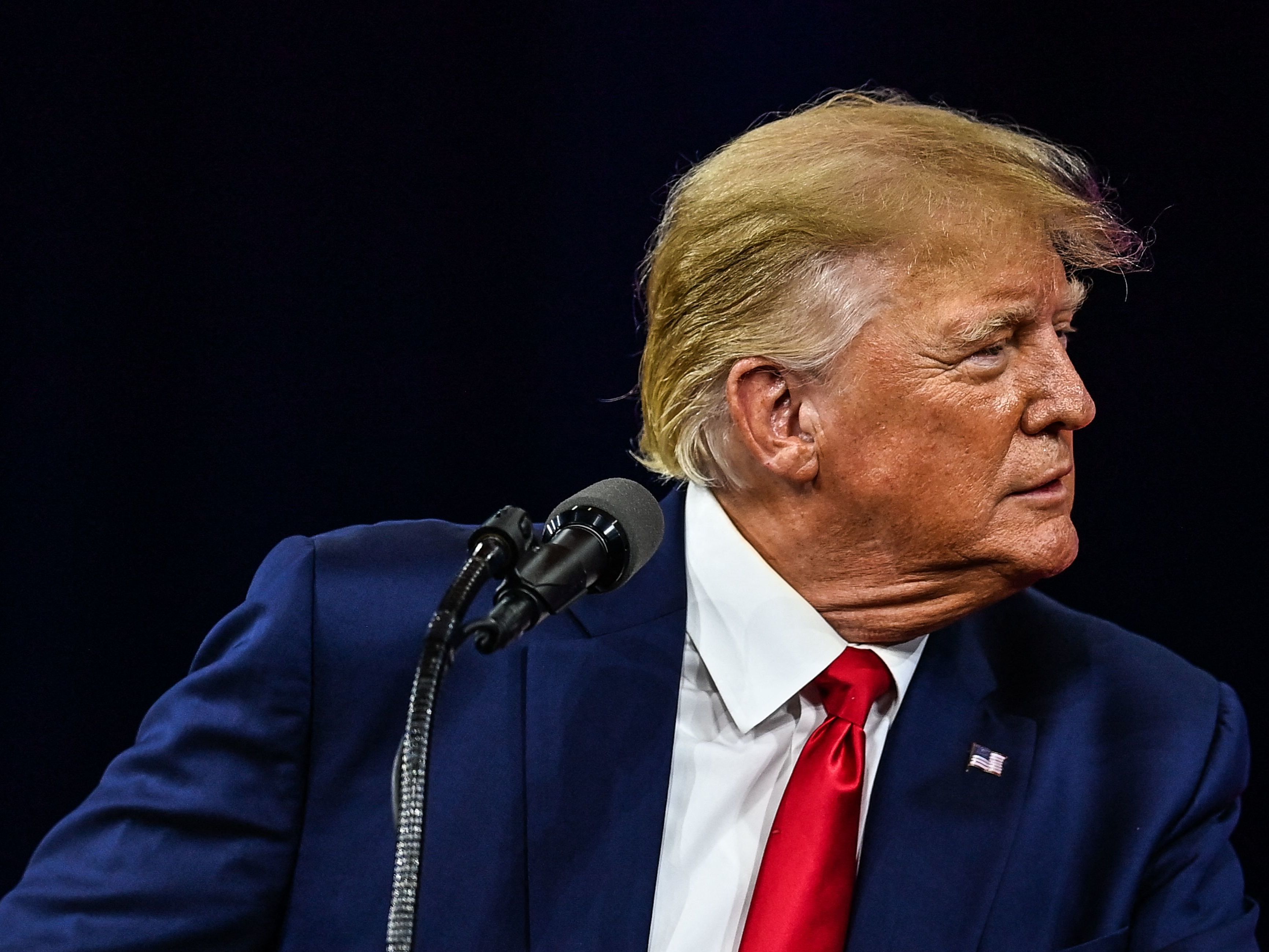 caption: Former President Donald Trump speaks at the Conservative Political Action Conference in Orlando, Fla., on Feb. 26.