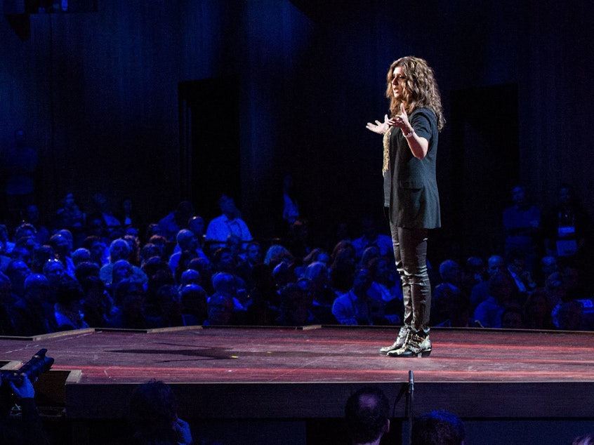 caption: Nilofer Merchant from the TED stage