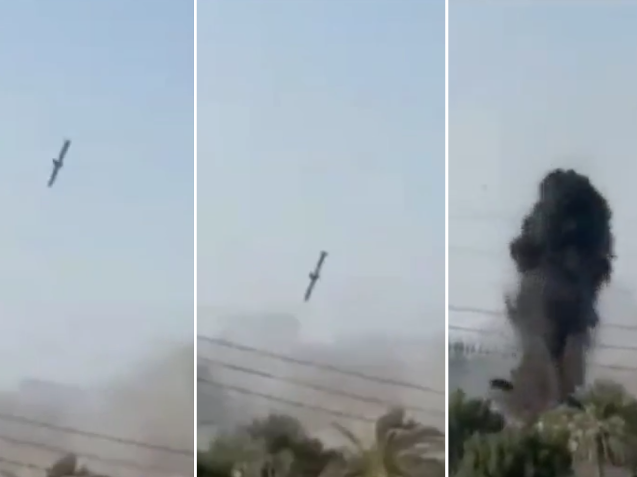 caption: Screenshots of a cruise missile hitting a compound where an Iranian girl's school was struck killing around 175.